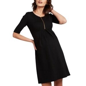 Isabella Oliver Maternity Black Pleated Ponte Dress Front Zip Size 4 US‎ Size 10